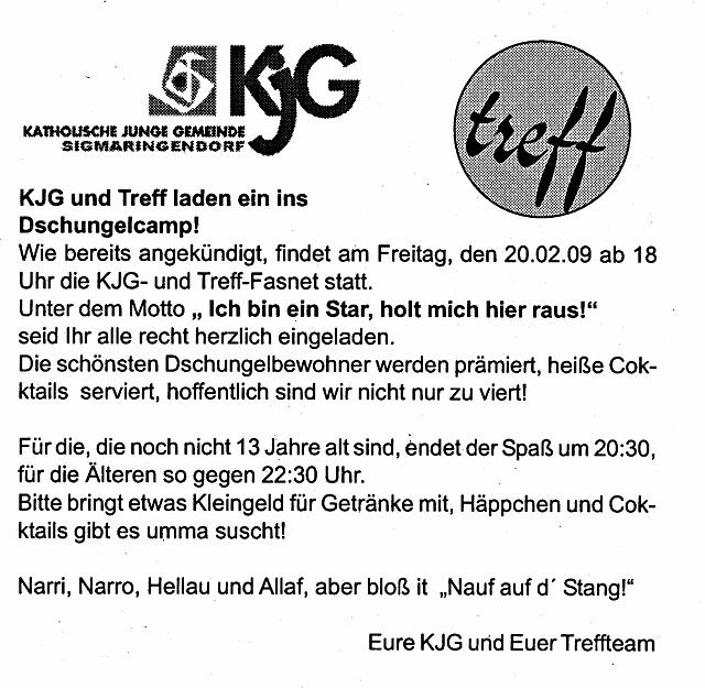 20.2.09 KJG und Treff laden ein ins Dschungelcamp